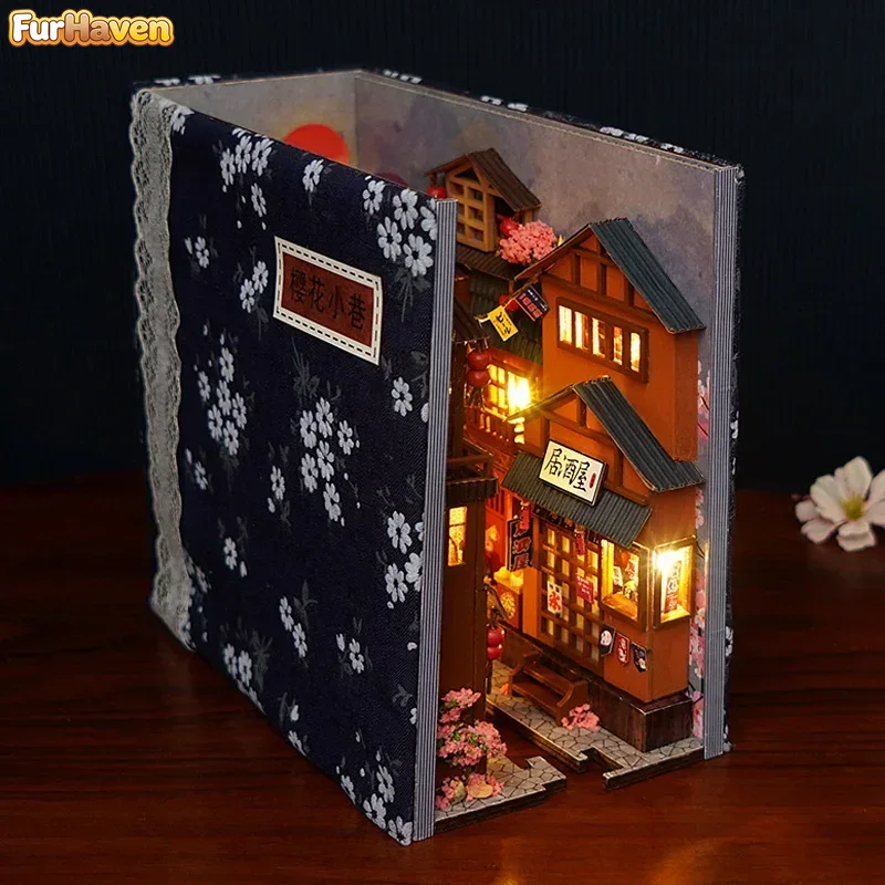 Diy Wooden Book Nook Kit Shelf Insert - DIY houten Japanse boekenkast, boekenkast-inzetstukken, miniatuurpoppenhuis