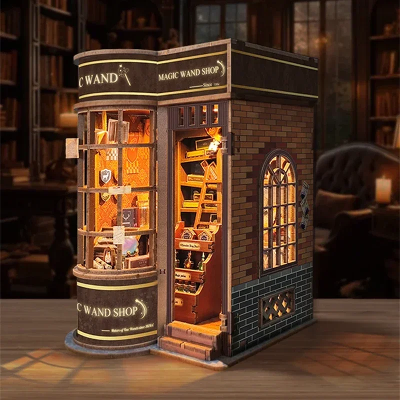 Diy Wooden Book Nook Kit Shelf Insert - DIY houten miniatuurmodelsets, toverstafwinkel, boekenplank, boekenhoek,